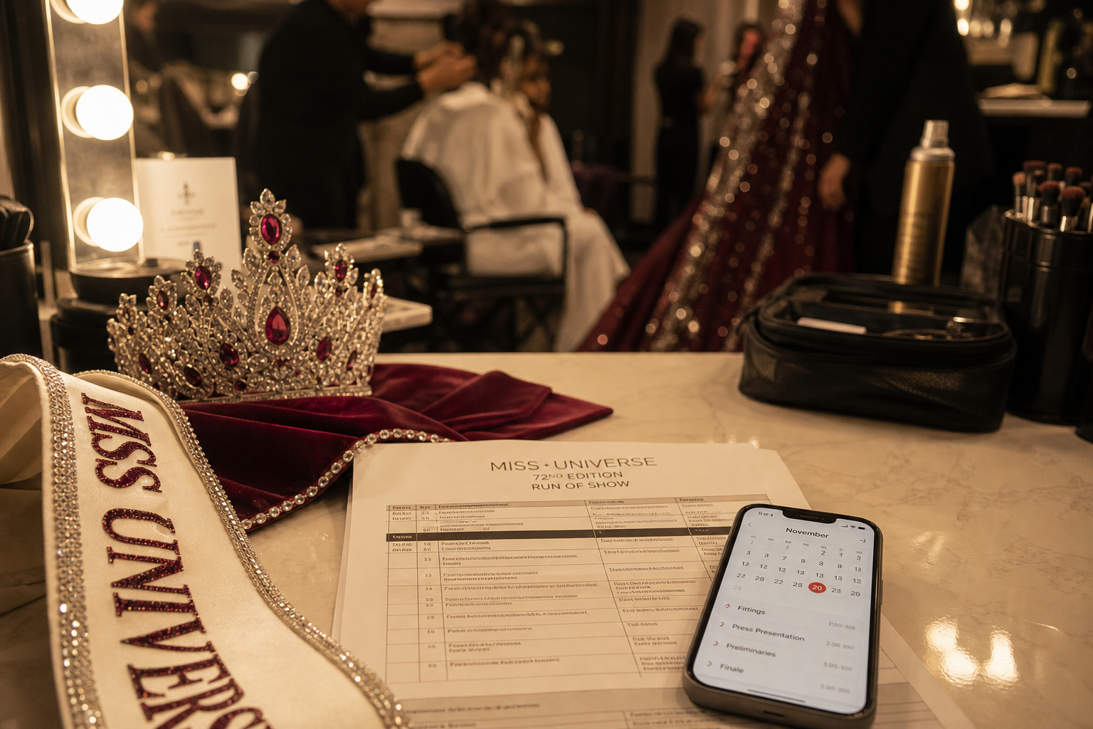 Contestants preparing backstage at a pageant