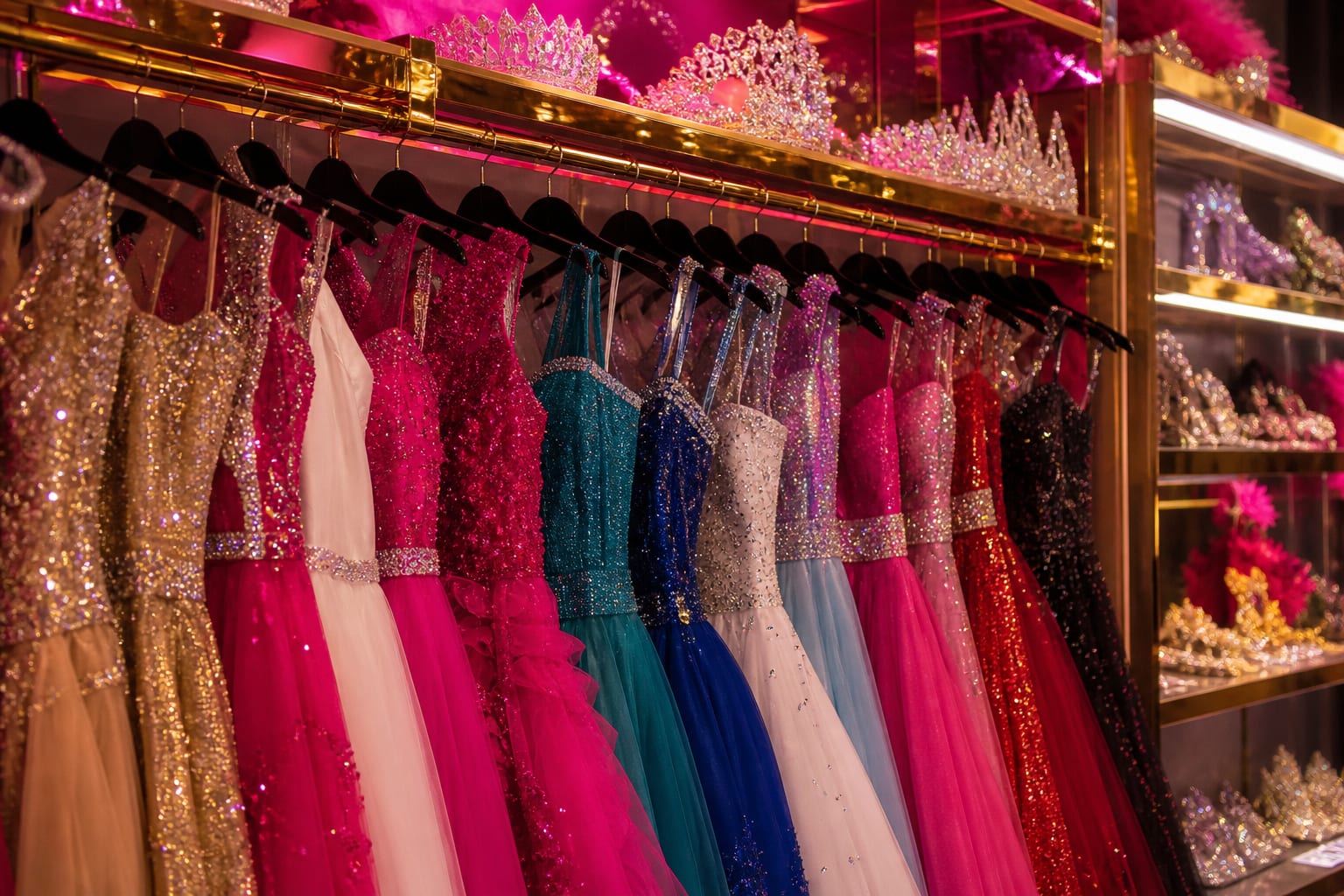 Sparkling pageant dresses, crowns, and accessories from the community shop